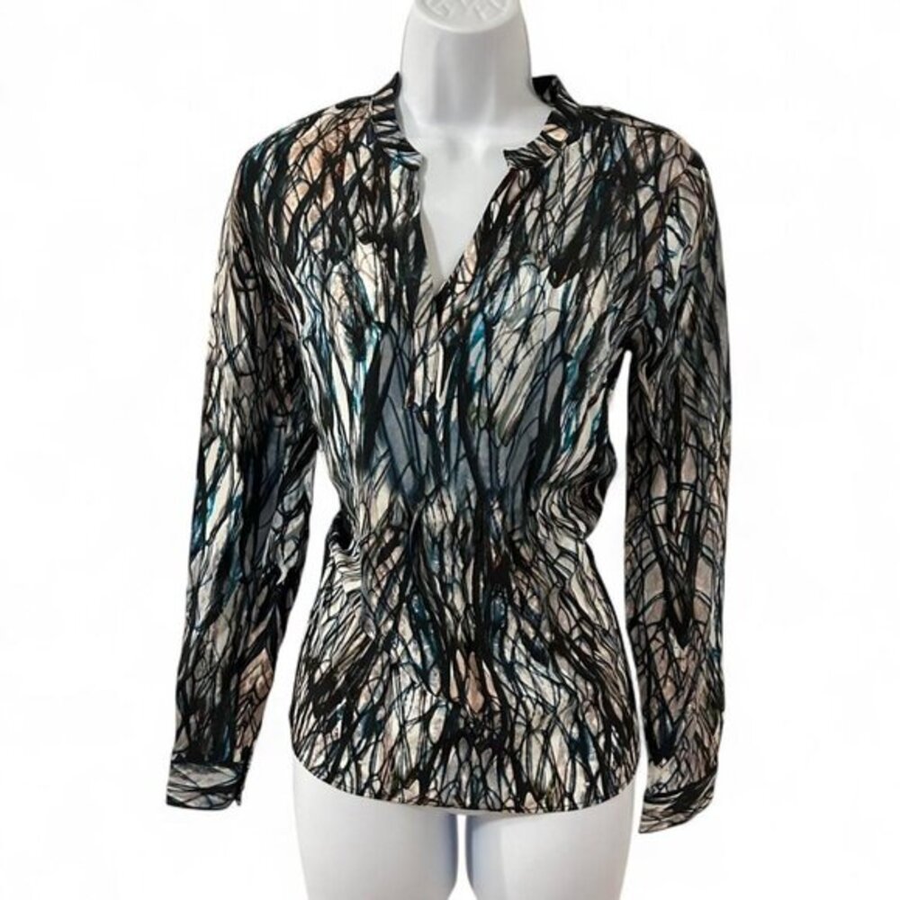 Y2K Women’s 100% Silk Blouse Long Sleeve Whimsigoth Print Fairy Grunge Punk S